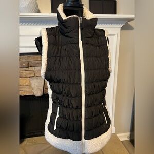 Calvin Klein Black Puffer Vest with Cream Accents
